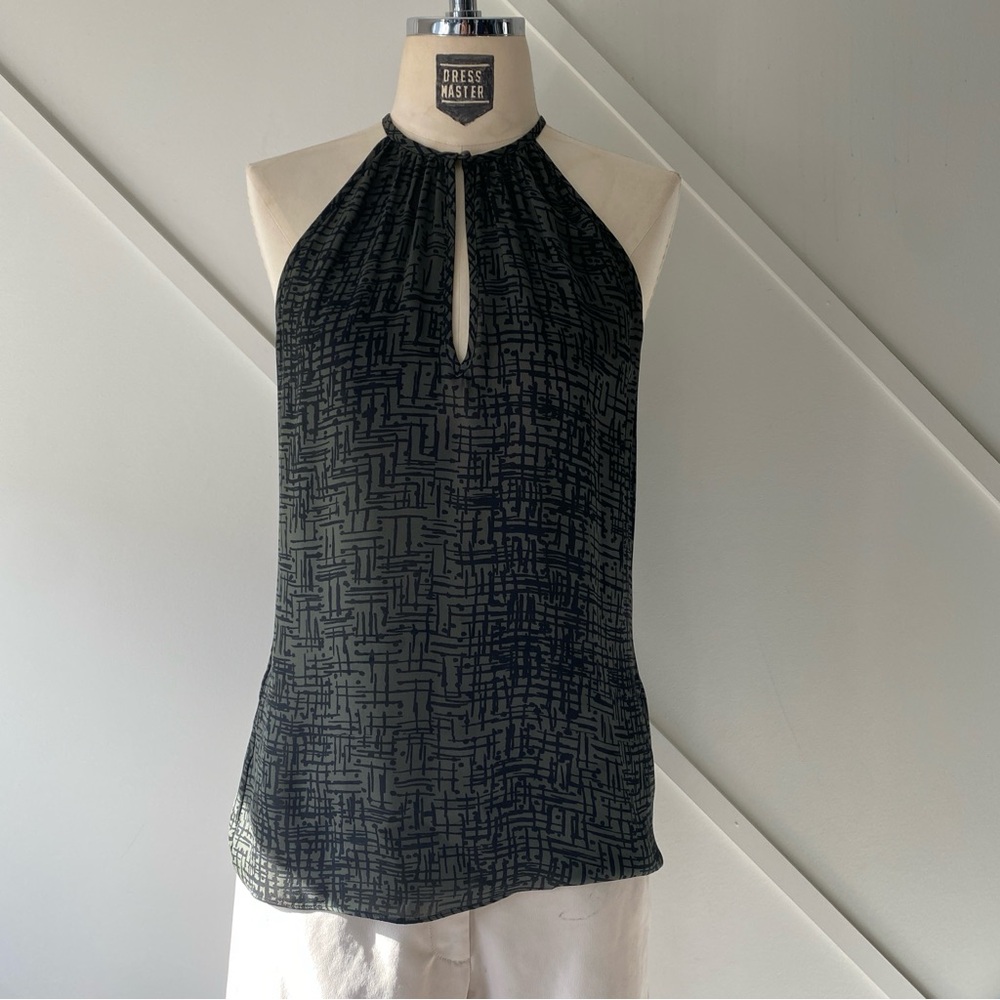 Nili Lotan Silk Geometric Print Keyhole Halter Top XS | Luxury Resort Chic